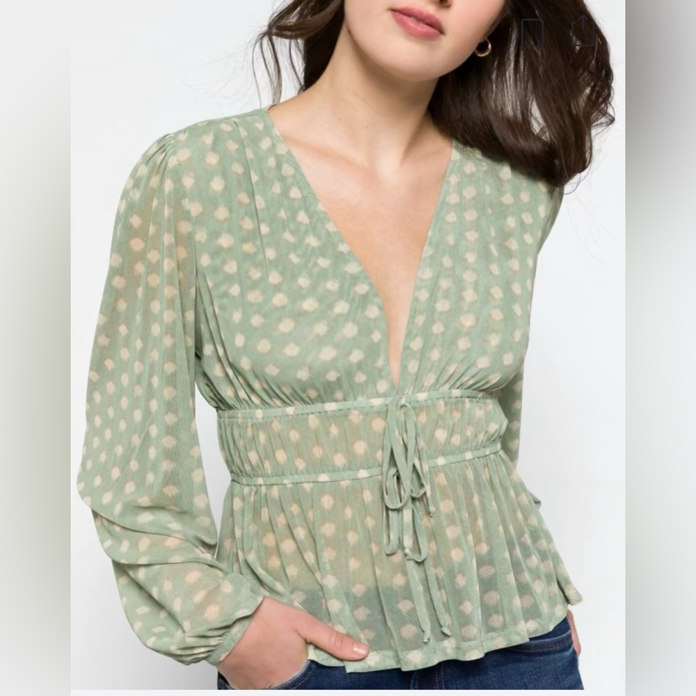 Ten Smocked Waist Mesh Knit Top